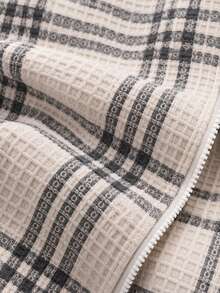 Men's Plaid Textured Zip-Up Jacket With Turn-Down Collar And Side Pockets - Beige - View 4