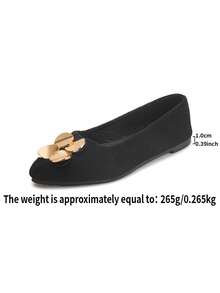 Sepatu Flat Ujung Lancip untuk Wanita, Ukuran Setengah Lebih Kecil, Dekorasi Gesper Persegi Berlian Imitasi Berkilau, Ringan dan Nyaman - Hitam - View 8