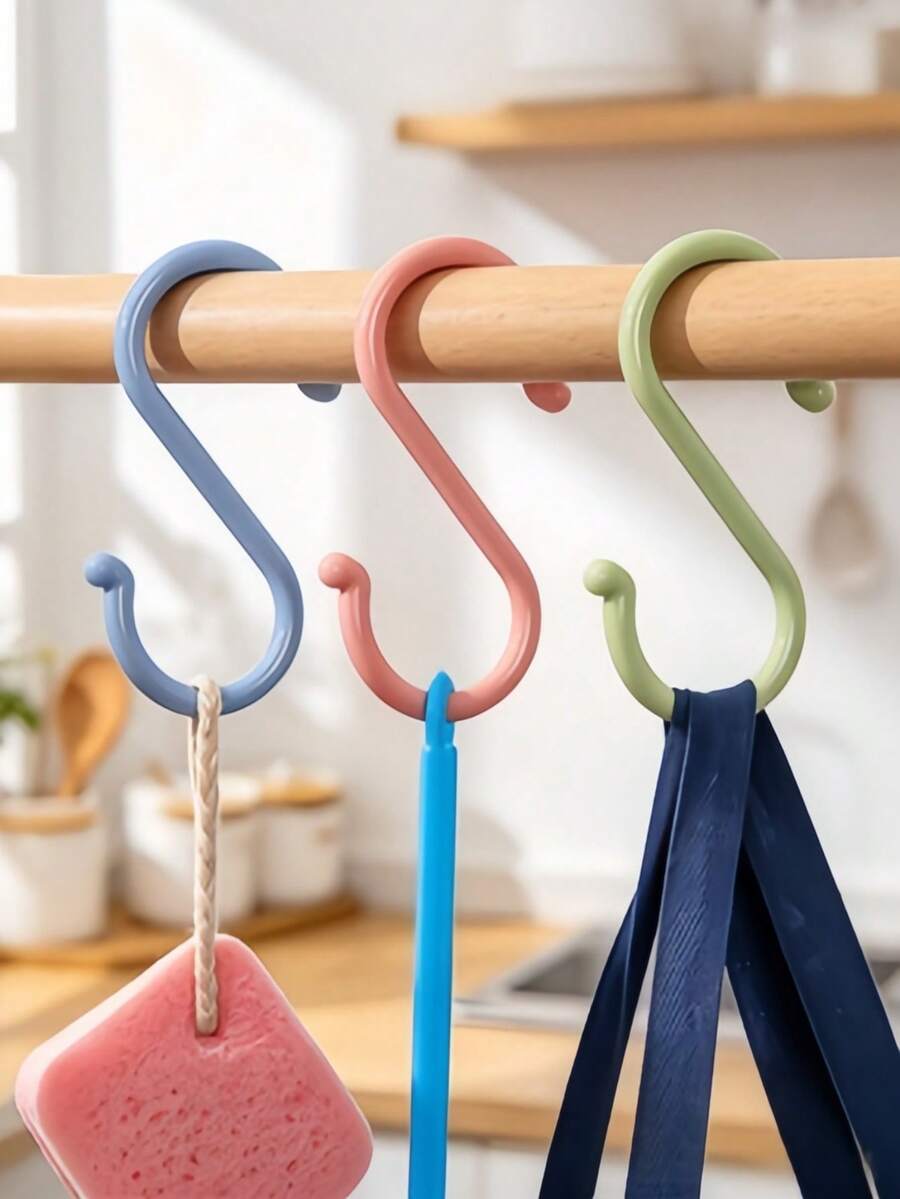 Random Colors -4pcs Colorful Plastic S-Shaped Hooks, Multi-Purpose Home Storage Hooks, S-Shaped Hooks, Suitable For Kitchen, Bathroom, Bedroom, Utility Hooks - View 1