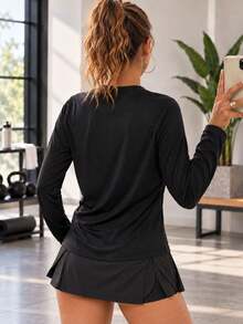 Women Black And Blue Ombre Long Sleeve Crew Neck Slim Fit Athletic Top For Running Gym Workout And Everyday Activewear - Black - View 6