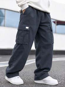 1pc Boys' Fashion Outdoor Sports Versatile Casual Cargo Pants, Spring/Autumn - Grey - View 9