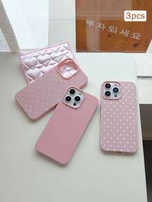 3件裝波點印花皮革紋理 TPU 防震全包覆保護手機殼，適用於 Apple 11/12/13/14/15/16/17 Pro Max - 彩色 - 查看 4