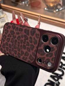 Luxury Glitter Leopard Print Lens Protection Phone Case, Compatible With IPhone 18 Pro Max 17 Pro Max 16 15 14 Pro Max 13, Fashion Creative Elegant Back Cover - Cherry Red - View 3