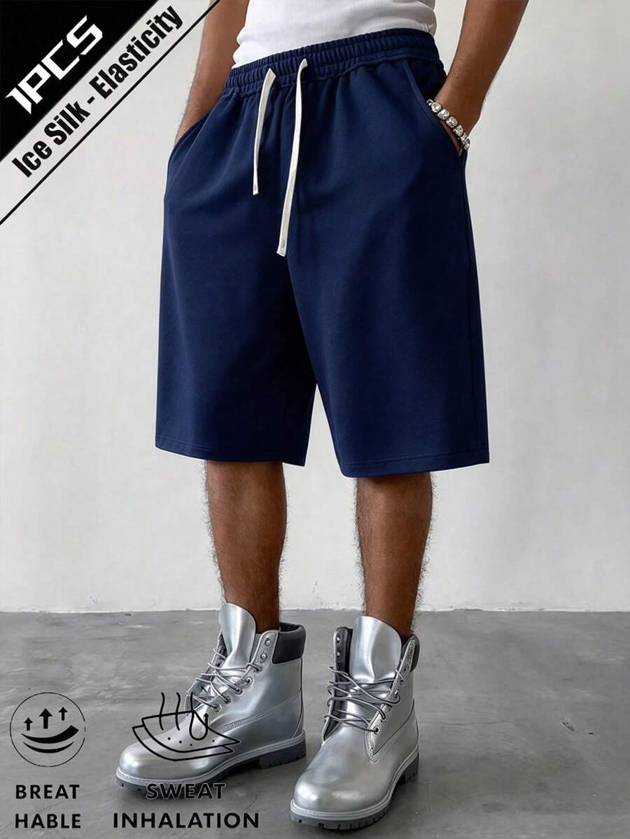 Herrshorts i vardagsstil, Mångsidig enkel design, Lämplig för sport, utomhus, dejting, present till flickvän, dragskofickor, vår/sommar - Marinblå - Visa 1