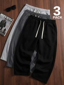 Men's Spring/Autumn New Drawstring Fashion Casual Long Pants 3 Pieces Set, Unisex, Suitable For Spring/Autumn - Multicolor - View 3