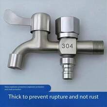 1pc 304 Stainless Steel Dual Outlet Faucet, Multi-Function Washing Machine Tap, Suitable For Connecting Washing Machine, Bathroom Addition, Bathroom Hardware - Silver - View 13