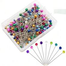100/200/400/600pcs Faux Pearl Head Sewing Needles, Straight Patchwork Needles, Multi-Color Round Head Needles With Hanging Plastic Storage Box, Suitable For DIY Sewing, Tailoring, Jewelry Decoration And Fabric Crafting - Multi-color - View 1