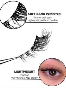 7 Pairs Half False Eyelashes, Transparent Lash Band, Cat Eye Style, Long Natural Look, Faux Mink Material, Fluffy And Soft, Create Natural Makeup Look, Suitable For Christmas Makeup, Christmas Gift - Black - View 4