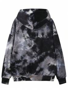 1pc Women's Tie-Dye Sweatshirt Sweatshirt, Outdoor Sports Mountain Style, Hooded Kangaroo Pocket, Elastic Cuffs, Loose Fit Jacket, Versatile For Cycling, Climbing - Grey - View 4