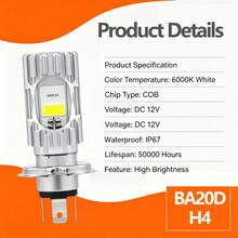 Heyword 1 buah Bohlam Lampu Depan LED Motor H4, Lampu Jauh/Dekat, Bohlam Lampu Depan S2 BA20D P15D H6, Lampu Kabut Putih 12V, Cocok Untuk Motor, Skuter, dan Modifikasi Motor, Baterai Tidak Termasuk - 1 buah - View 8