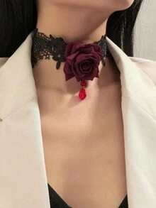 1件跨境熱銷蕾絲項鍊 - 紅色 - 查看 1