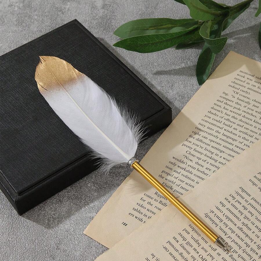 1pc European Vintage British Style Gold Quill Pen, Calligraphy Writing Tool, Suitable For Wedding, Christmas Party, Teacher, Student And Other Occasions, Victorian Literature Theme Decoration - Ballpoint Pen - View 1