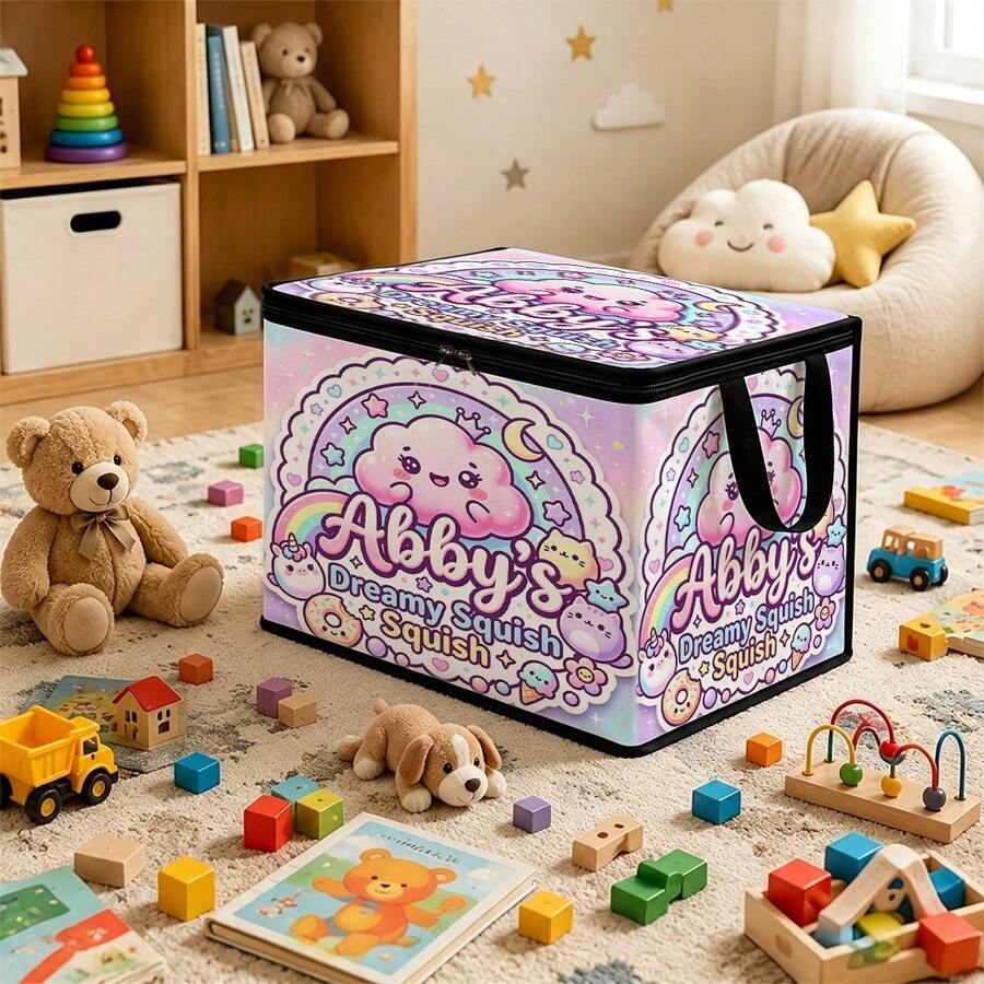 1PC Abby's Dreamy Squish Cartoon Soft Cloud Rainbow Pattern Under-Bed Storage With Zipper Flap Foldable Storage Box - Suitable For Book Organization, Under-Bed Storage, Car Trunk Storage, Cosmetics, Hair Styling Tools, Toy Storage, Student Back To School Storage, Office, Home Organization, Clothing, Blankets, Daily Items Large Capacity Storage - A - View 1