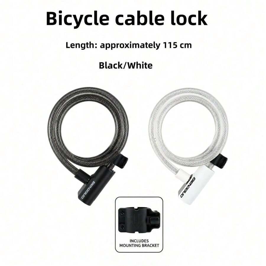 1 buah Kunci Kabel Baja Portabel untuk Sepeda, Anti-Potong, Anti-Pencurian, Kepala Kunci Paduan dengan Braket Pemasangan, Aksesori Anti-Pencurian untuk Sepeda dan Sepeda Listrik (Termasuk 2 Kunci) - MultiWarna - View 1