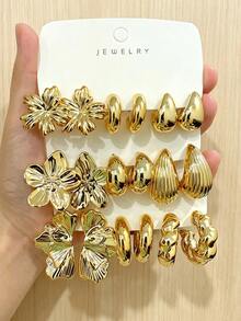 6/18pcs Gold Fashion Earrings Set, Stylish And Elegant, Suitable For Daily, Party And Event Occasions, Gift For Friends And Family (ABS Material, Non-Fading) - Multicolor - View 1