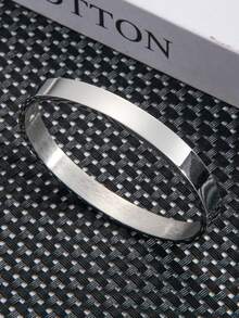 1Pc Stainless Steel Bangle, Smooth Plain Cuff Bracelet, Minimalist Stackable Fashion Jewelry Gift For Men - Sztx020 - View 11