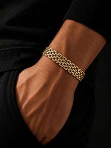 1pc Luxury Gold Bracelet, Waterproof, Sweat-Resistant, Non-Fading, Suitable For Party, Daily Wear, Holiday, Birthday Occasions, Also Can Be Given As A Gift To Boyfriend/Girlfriend And Family Members, Elegant Gift For Her/Him On Valentine's Day, Unisex Holiday Gift - Gold - View 2