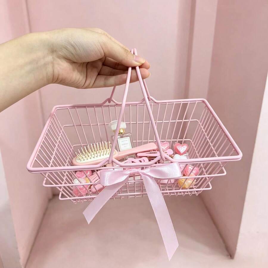 Keranjang Penyimpanan Mini Genggam Warna Pink untuk Anak Perempuan dengan Pita Busur Pink yang Halus, Penyimpanan Genggam atau Meja yang Ringkas untuk Jepit Rambut dan Aksesori Kecil, Desain Lucu dan Sangat Menarik, Cocok untuk Hadiah, Parfum, Sisir, Liontin, dan Penggunaan Pribadi, Keranjang Penyimpanan Meja yang Lucu, Tempat Penyimpanan Meja untuk Mahasiswa/Mahasiswa, Keranjang Genggam, Keranjang Hadiah, Keranjang Penyimpanan Perlengkapan Mandi - View 1