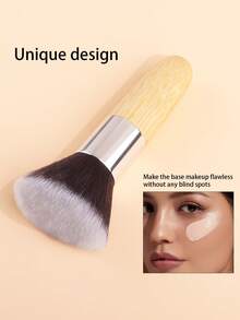 ronshadow 1pc Natural Wood Flat Head Blush Powder Brush With 6 Finger Puff, Simple Portable Makeup Tool - Ginger - View 3
