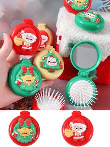 1 PC Red Cartoon Christmas Foldable Mirror Comb - Christmas Gift Air Comb. Suitable For All Hair Types. A Must-Have Small Gift For Christmas. - Multicolor - View 3