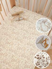 1pc Cute Animal Floral Pattern Soft Comfortable Breathable Gauze Baby Crib Fitted Sheet - Multicolor - View 7