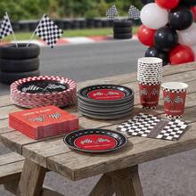 10pcs/20pcs/50pcs/Set, Racing Theme Disposable Plates And Napkins, Red Racing Party Supplies, Black Flag Pattern Plates, Racing Tableware, Suitable For Birthday, Newborn Party, Family Gathering Decoration - Multicolor - View 2