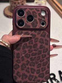 Luxury Glitter Leopard Print Lens Protection Phone Case, Compatible With IPhone 18 Pro Max 17 Pro Max 16 15 14 Pro Max 13, Fashion Creative Elegant Back Cover - Cherry Red - View 4