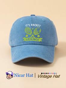 1pc Saudi Arabia Pattern Printed Vintage Washed Men's Baseball Cap With 'IT'S RACKET SCIENCE' Tennis Lettering, Lightweight Comfortable Adjustable Multi-Functional Baseball Cap, Unisex Trucker Hat Suitable For Daily Outings, Outfit, Holiday Parties And More - A - View 9