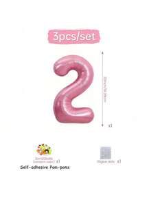 1 Set 32-Inch Pink Number Foil Balloon With Pom-Pom Decor – Self-Adhesive Colorful Pom Poms, Giant Mylar Digit Balloon 0-9 For Birthday Baby Shower Wedding Anniversary Party Decor - View 12