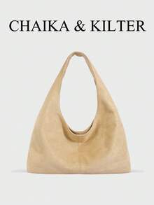 Solid Color Matte Suede Fabric Women's Casual Large Capacity Shoulder Bag, Hobo Bag, Book Bag For College Students, Full Body Stone Texture Pattern, Suitable For Daily Shopping And Commuting - Multicolor - View 2