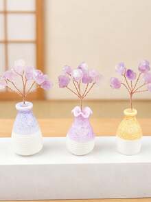 Mini Amethyst Crystal Money Tree Vase, Handmade Copper Wire Wrapped Crystal Tree Desktop Decor - Small Vase - View 4