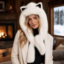 Set Topi dan Syal Telinga Kucing Bulu Imitasi Tebal untuk Wanita, Pelindung Telinga Hangat Tahan Angin dan Dingin, Topi Bulu Lembut, Cocok untuk Perjalanan Sehari-hari, Ski, Bepergian, di Rumah, Belanja, Aksesori Hangat Serbaguna untuk Musim Gugur/Dingin dalam Berbagai Skenario - MultiWarna - View 8