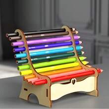 DIY Wooden Colored Pencil Holder, Creative Hollow Heart Design Desktop Brush Organizer Display Stationery Decor - Multicolor - View 3
