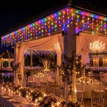 Solar Icicle Curtain Fairy Lights, 3 Color Modes Warm White / Pure White / Multicolor, Dimmable LED Drop String Lights, Waterproof, Twinkling Eaves Decor For Patio, Holiday & Wedding - Ice Strip Light - View 3