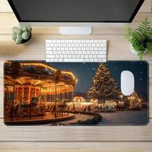 1pc Christmas Snow Scene Extra Large Extended Gaming Mouse Pad, Non-Slip Rubber Base, Stitched Soft Cloth Surface, Oversized Desk Mat, Suitable For Office, Home, Gaming, Study, Perfect Gift For Friends, Teenagers, Gamers - View 1