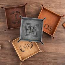 TONGFANTECH 1pc Customized Name Leather Storage Tray Baseball Pattern Desktop Catchall Tray Foldable Four-Corner Key Coin Organizer Personalized Commemorative Gift - Multicolor - View 3