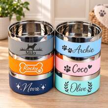 TONGFANTECH Personalized Engraved Stainless Steel Pet Bowl With Silicone Non-Slip Outer Layer, Customizable Pet Name And Pattern, Large Capacity Anti-Tip Cat And Dog Feeding And Water Bowl, Multiple Colors Available Pet Dinnerware - Multicolor - View 5