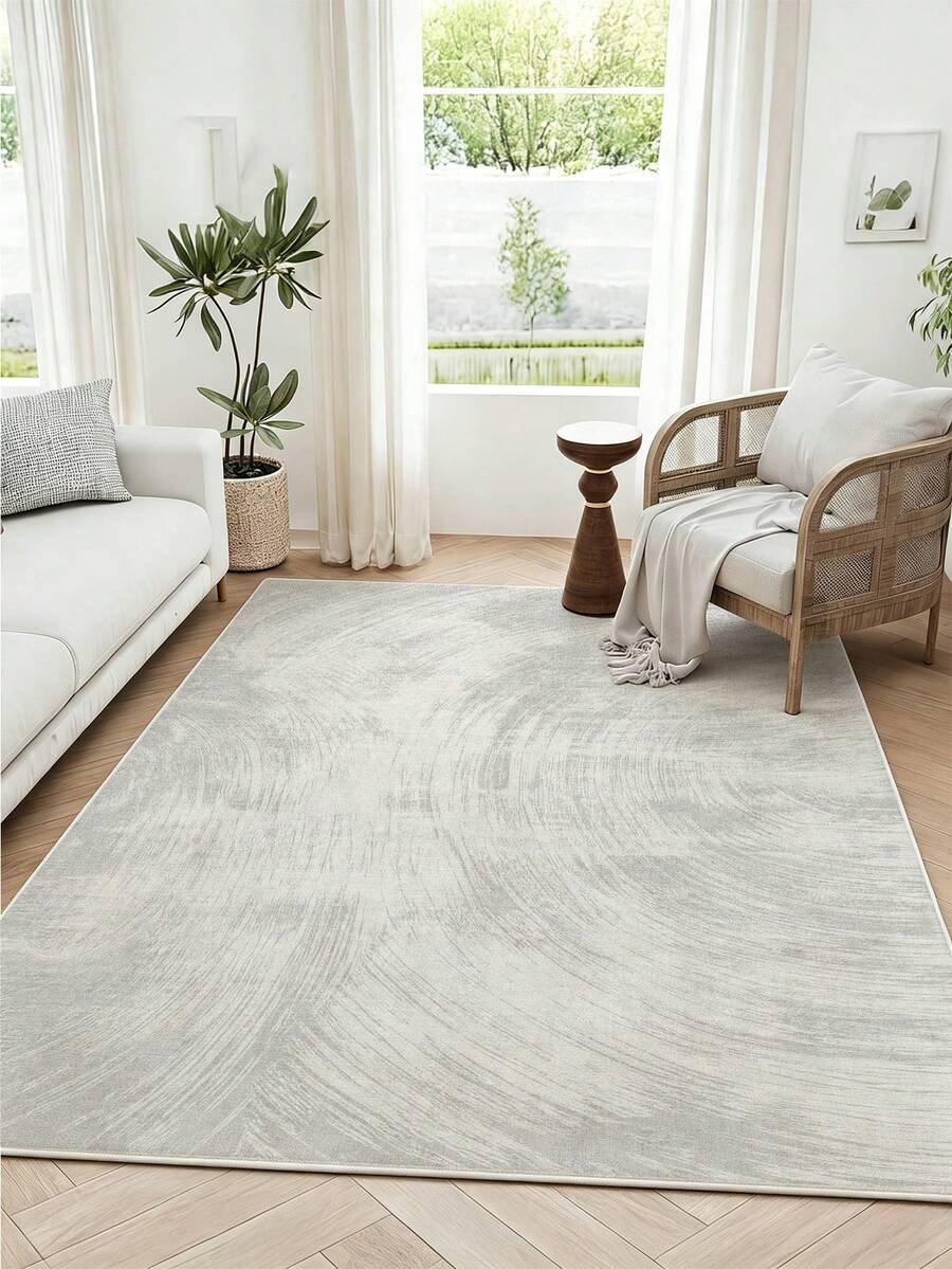 1pc Light Gray Modern Minimalist Textured Faux Cashmere Living Room Rug, Soft Non-Slip Wear-Resistant, Suitable For Living Room, Bedroom Holiday Decor, Office, Non-Slip Doormat, Bathroom, Hallway, Study Area Carpet - Light Grey - View 1