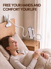 Flexible Phone Clip Holder, Adjustable Long Arm Slouchy Phone Stand Clip Mount, Minimalist White Desktop Bedside Smartphone Holder, Suitable For Watching Movies And Reading - White 1pc - View 6