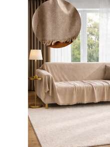 Non-Slip, Fringed Sofa Cover – 100% Cotton - 180*200 Cm - Soft & Comfortable MADE IN TURKEY - Mocha Brown - View 3