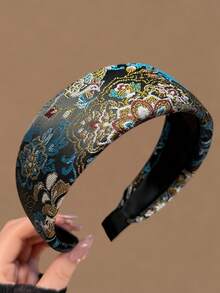 Embroidered Jacquard Wide Headband For Women, High Crown Vintage Floral Pattern Elegant Face Washing Headband New Hair Accessory Hair Clip - Multicolor - View 6