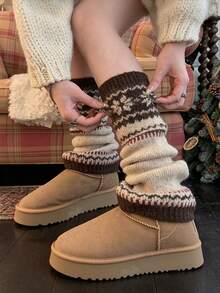 1/3 Pairs Nordic Retro Stacking Socks Autumn And Winter Snowflake Socks Leg Warmers Snow Boots Socks - Multicolor - View 6