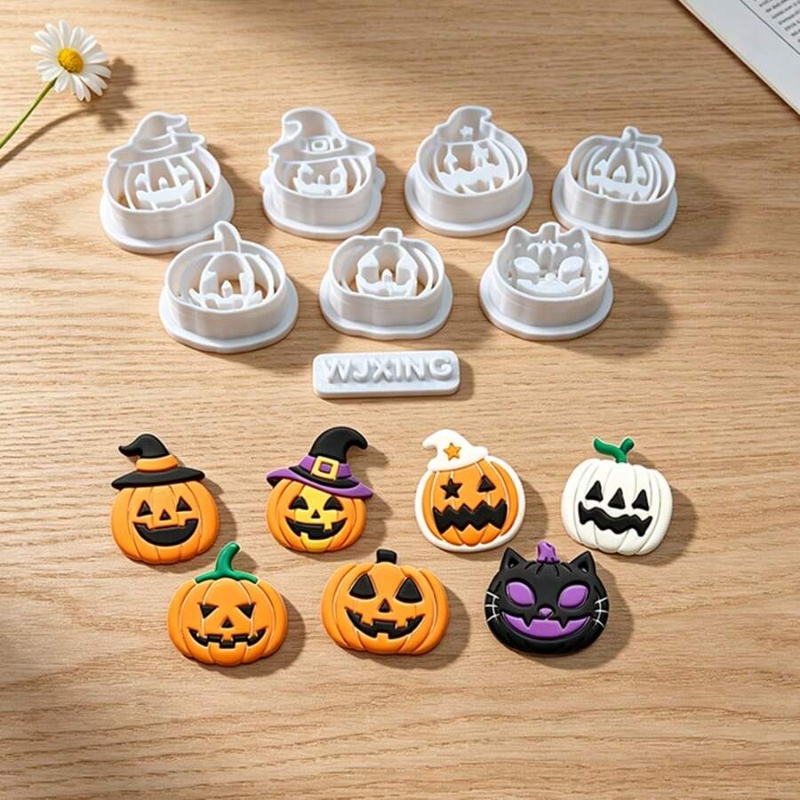 8Pcs Halloween Pumpkin Witch Polymer Clay Cutters For DIY Earring Pendant Craft Making, Nice Gift For Handmade Hobbyists