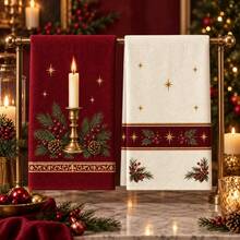 2pcs/Set, Daily Kitchen Towels, Christmas Towel Set, Single-Sided Print, Dish Cloth, Animal Pattern Kitchen Towels, Home Decor Dish Cloth, Cooking Enthusiast Gift, Housewarming Gift, Decorative Item, Kitchen Accessories, Daily Necessities - Red and White - View 7