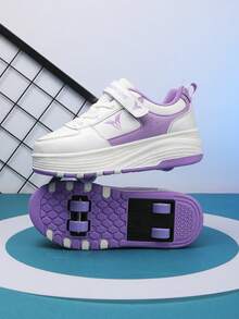 Adult Transformable 4-Wheel Hidden Roller Shoes, Boys' Roller Skates, Students' Girls' Commuter Shoes, Small 4-Wheel - White Purple - View 4