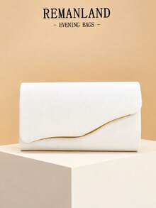 REMANLAND Luxury Solid Color New Women's Clutch Bag, Charming Fashion Flap Party Evening Bag, Perfect Wallet Design With Built-In Hidden Card Slot Compartment, Detachable Metal Chain Shoulder Strap, Suitable For Parties, Evenings, Gatherings, Weddings And Other Occasions, Ideal Gift Choice - White - View 1