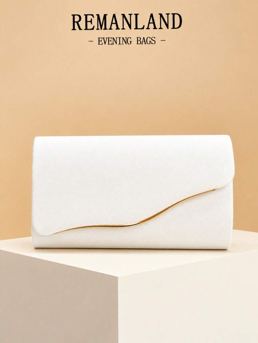 REMANLAND Luxury Solid Color New Women's Clutch Bag, Charming Fashion Flap Party Evening Bag, Perfect Wallet Design With Built-In Hidden Card Slot Compartment, Detachable Metal Chain Shoulder Strap, Suitable For Parties, Evenings, Gatherings, Weddings And Other Occasions, Ideal Gift Choice - White - View 1