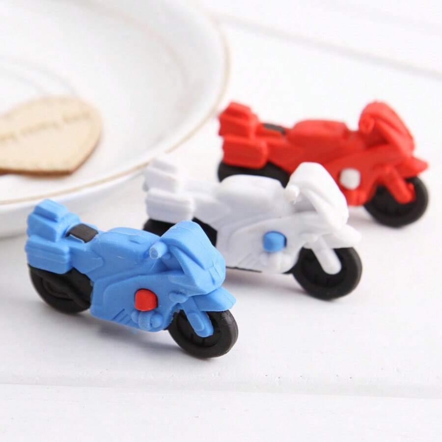 6PCS Creative Motorcycle Shaped Erasers - Random Colors - Fun Motorcycle Erasers - Student Prizes Gifts Stationery - A - View 1