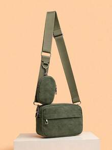 Men's 2pcs Mini Crossbody Bag Set, Nylon One Shoulder Small Bag With Coin Purse, Square Mini Bag With Adjustable Shoulder Strap, Streetwear Aesthetic - Green - View 5
