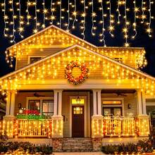 Solar Icicle Curtain Fairy Lights, 3 Color Modes Warm White / Pure White / Multicolor, Dimmable LED Drop String Lights, Waterproof, Twinkling Eaves Decor For Patio, Holiday & Wedding - Ice Strip Light - View 7